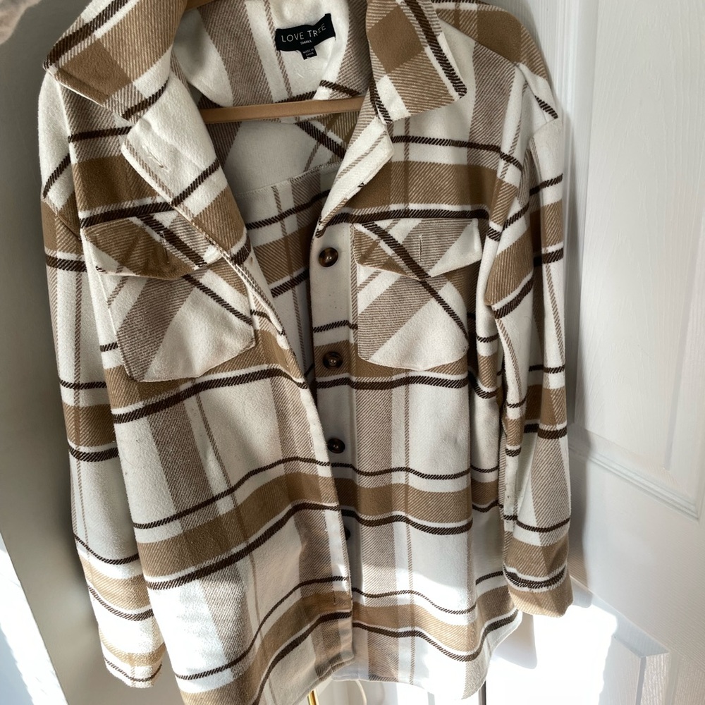 Love Tree Plaid Button-Up Shirt Jacket